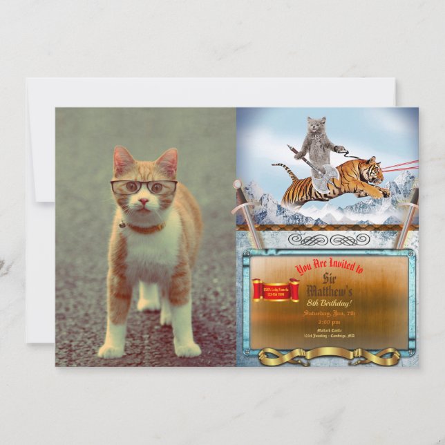 Funny cat with glasses invitation (Front)