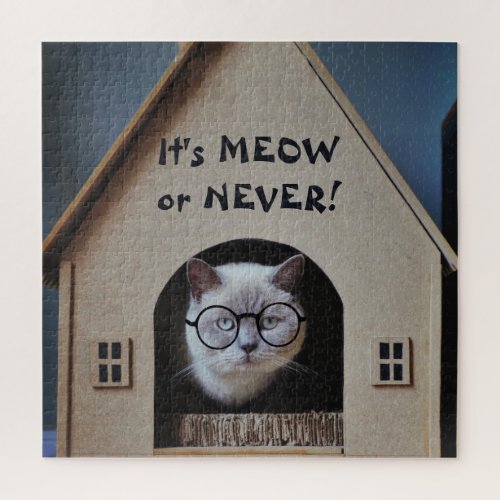 Funny Cat With Glasses Its Meow or Never Quote Jigsaw Puzzle