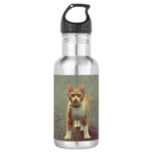 Funny cat with glasses stainless steel water bottle