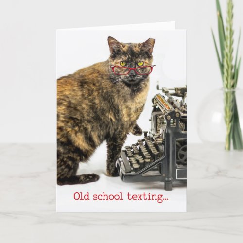 Funny Cat With Glasses Typing Birthday Card