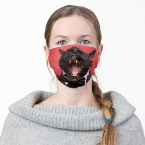 Funny Cat With Mouth Open in Bow Tie Adult Cloth Face Mask