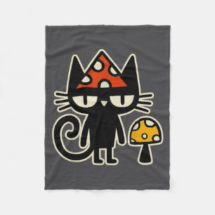 Funny Cat With Mushroom Hat Black Cat With Toadsto Fleece Blanket