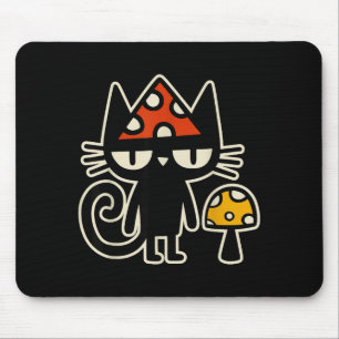 Funny Cat With Mushroom Hat Black Cat With Toadsto Mouse Pad