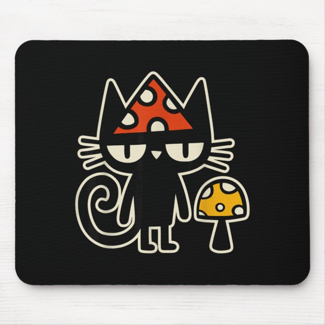 Funny Cat With Mushroom Hat Black Cat With Toadsto Mouse Pad (Front)
