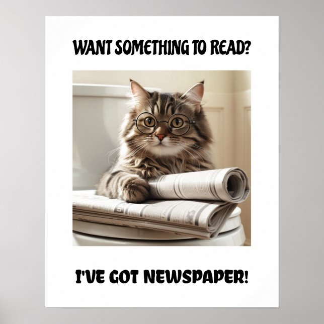 Funny Cat With Newspapers Toilet Wall Art (Front)