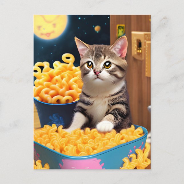 Funny Cat with Pasta Postcard (Front)