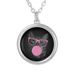 Funny Cat with Pink Glasses Bubble Gum Necklace