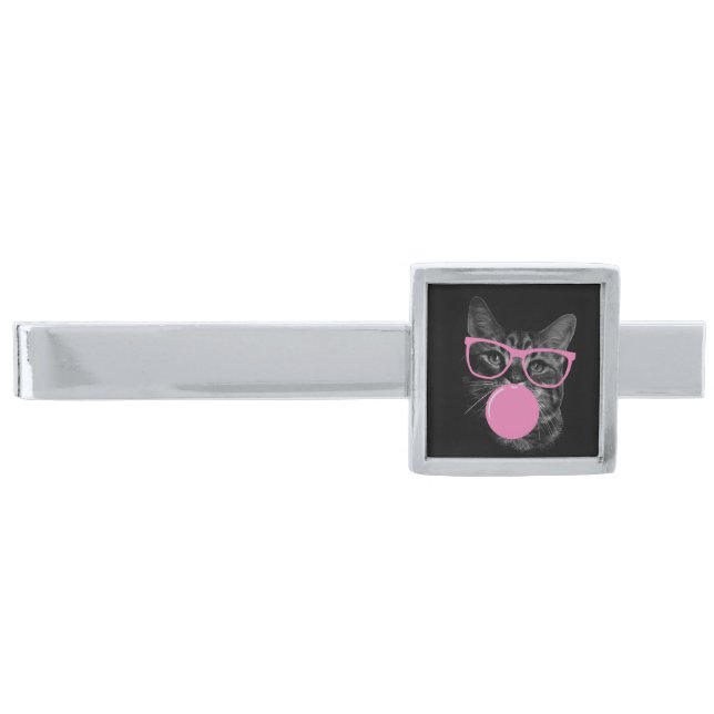 Funny Cat with Pink Glasses Bubble Gum Tie Bar (Front)