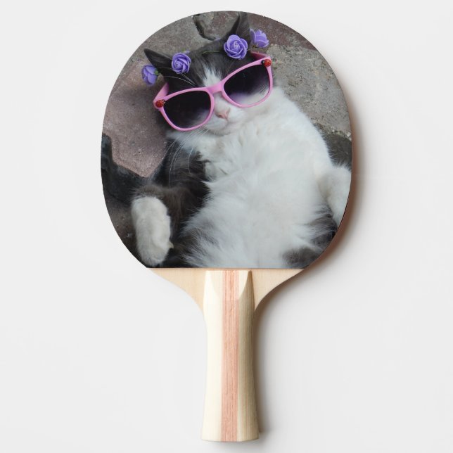 Funny cat with pink glasses Ping-Pong paddle (Front)
