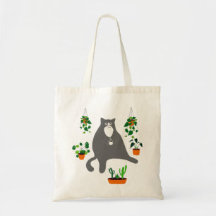 Funny Cat With Plants, Plants Lovers Gift Tote Bag