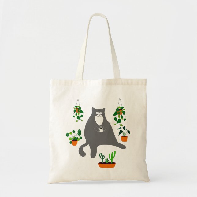 Funny Cat With Plants, Plants Lovers Gift Tote Bag (Front)