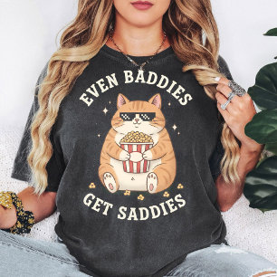 Funny Cat With Popcorn "Even Baddies Get" T-Shirt