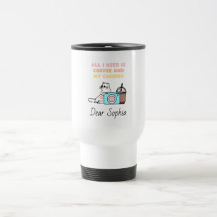 Funny Cat with Sunglasses and Camera&Coffee Humor Travel Mug