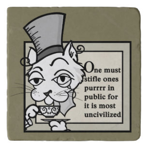 FUNNY CAT WITH TOP HAT MARBLE STONE TRIVET
