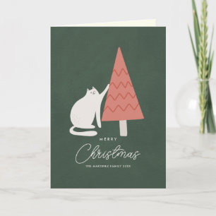 Funny Cat with Tree Merry Christmas Folded Holiday Card