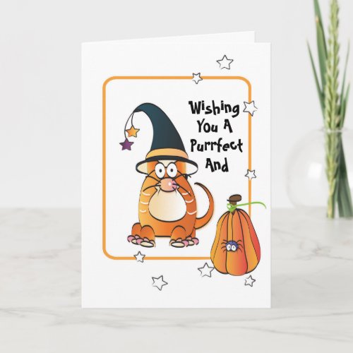 Funny Cat with Witchs Hat Halloween Card 
