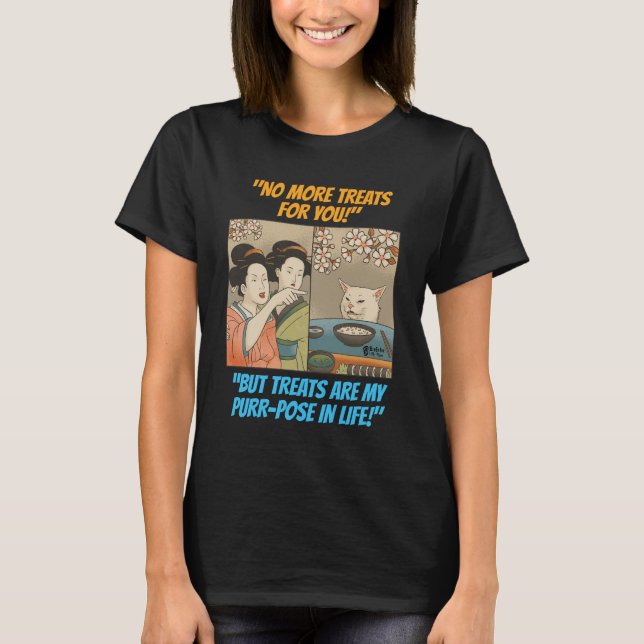 Funny Cat Women Black T-Shirt (Front)