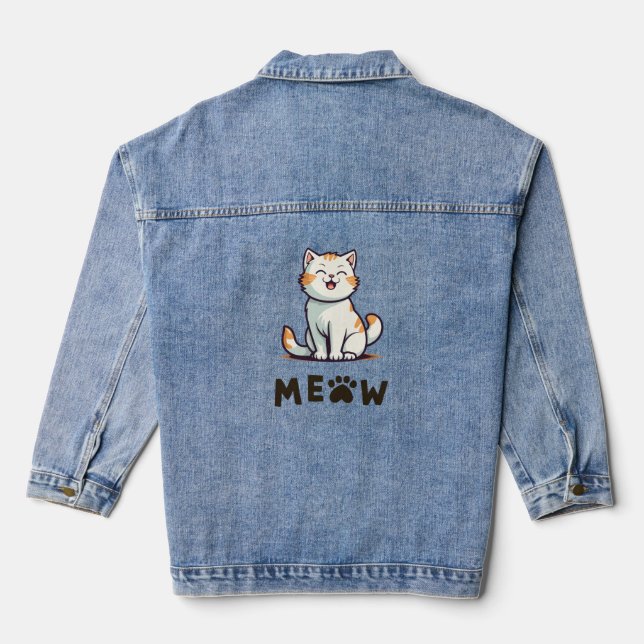 funny cat women denim jacket (Back)