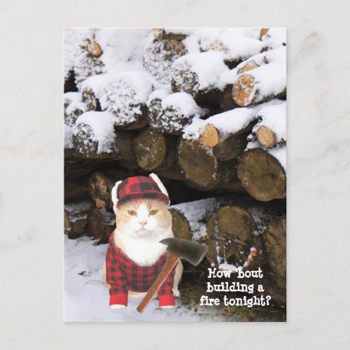 Funny Cat Woodcutter Postcard