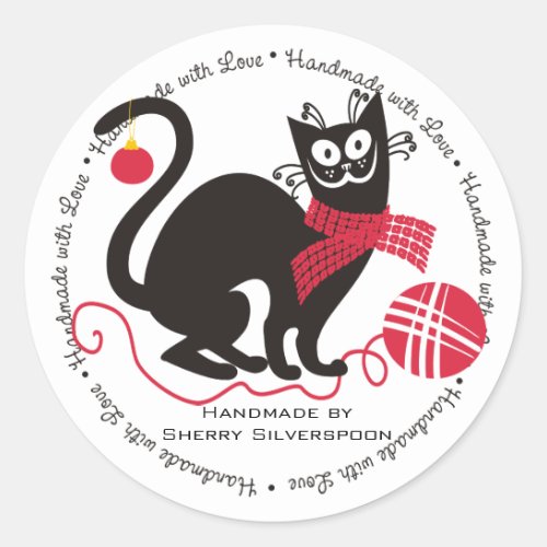 Funny cat yarn knitting crochet Christmas Classic Round Sticker