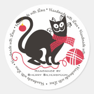 Funny cat yarn knitting crochet Christmas Classic Round Sticker