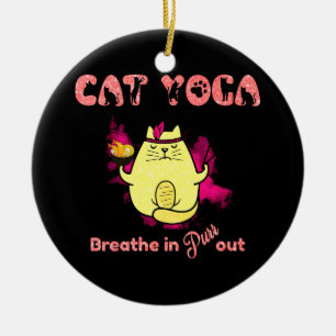 Funny Cat Yoga Ceramic Ornament