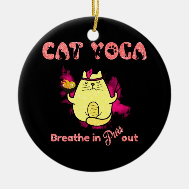 Funny Cat Yoga Ceramic Ornament (Front)