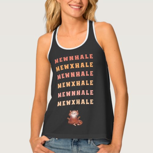 Funny Cat Yoga Meditation Inhale Exhale Black Pink Tank Top