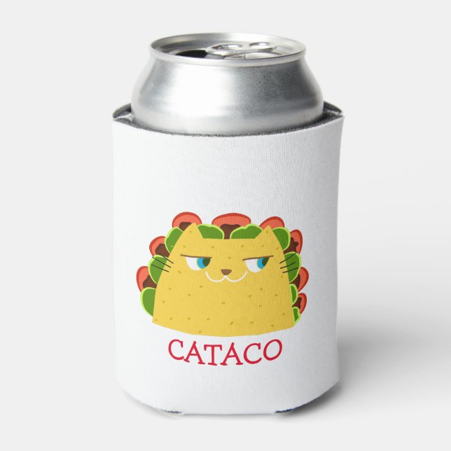Funny Cataco Can Cooler Cute Cat Taco Pun (Can Front)