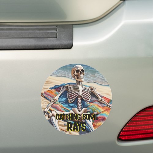 Funny Catching Some Rays Skeleton  T_Shirt Car Magnet