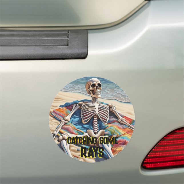 Funny Catching Some Rays Skeleton  T-Shirt Car Magnet (In Situ)