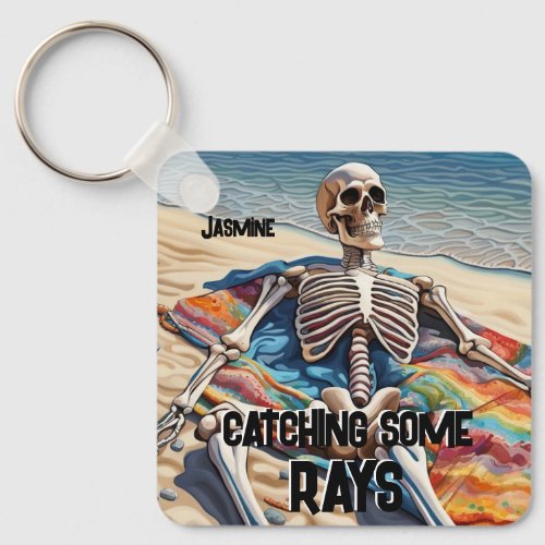 Funny Catching Some Rays Skeleton  T_Shirt Keychain