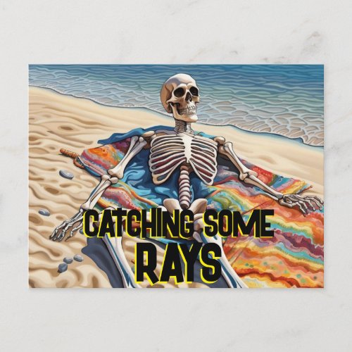 Funny Catching Some Rays Skeleton  T_Shirt Postcard