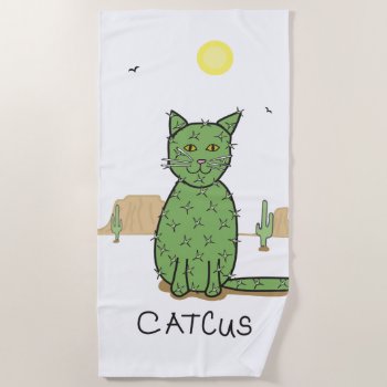 Funny "catcus" Cactus Drawing Beach Towel by judgeart at Zazzle