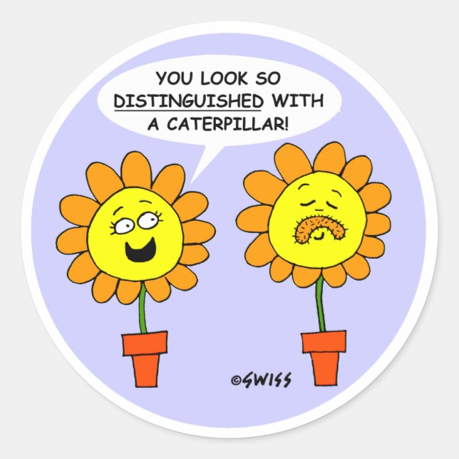 Funny Caterpillar Mustache Cartoon Classic Round Sticker (Front)