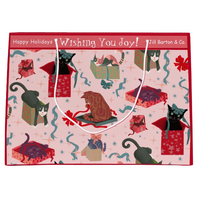 Funny Cats and Christmas Boxes Custom Large Large Gift Bag (Front)