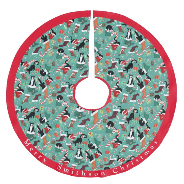 Funny Cats and Christmas Stockings Brushed Polyester Tree Skirt (Front)