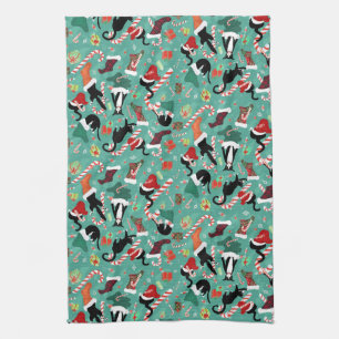 Funny cats and Christmas stockings Kitchen Towel