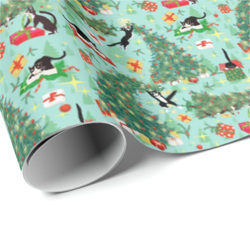 Funny Cats and Christmas Tree Wrapping Paper