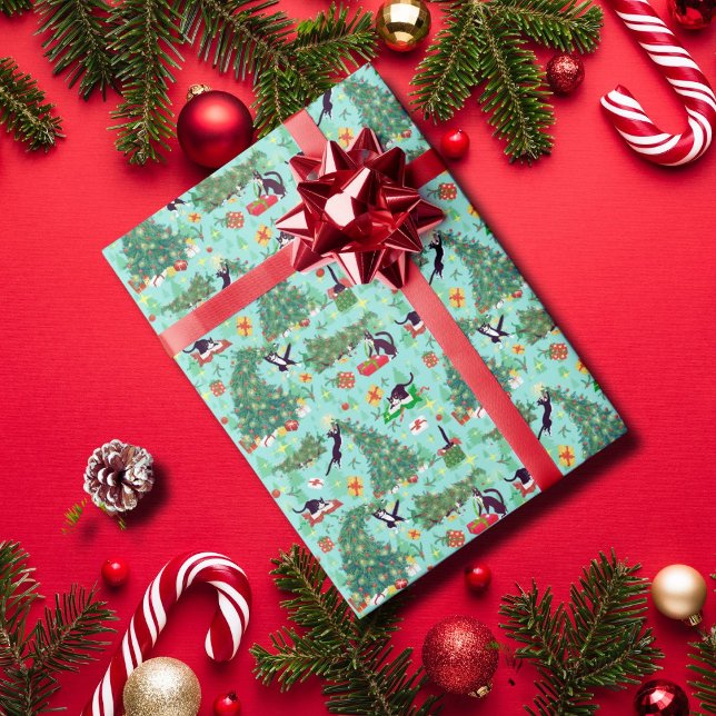 Funny Cats and Christmas Tree Wrapping Paper (Creator Uploaded)