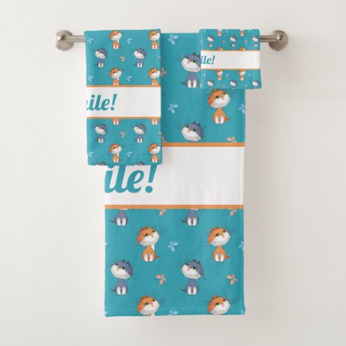 Funny Cats and Cute Butterflies Pattern Bath Towel Set