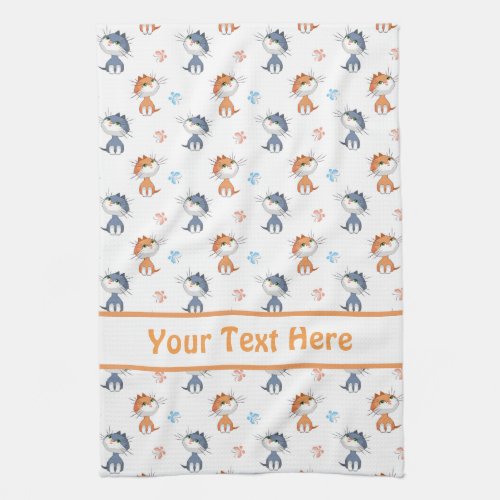 Funny Cats and Cute Butterflies Pattern Kitchen Towel