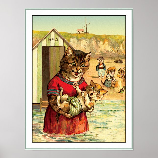 Funny Cats at the Beach - Louis Wain Poster (Front)
