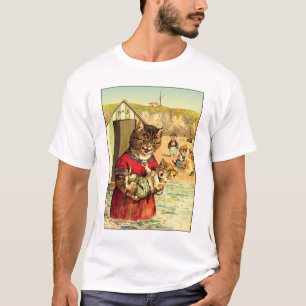 Funny Cats at the Beach - Louis Wain T-Shirt