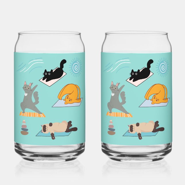 Funny Cats At Yoga Can Glass (Front)