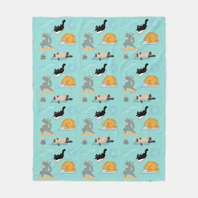 Funny Cats At Yoga Fleece Blanket (Front)