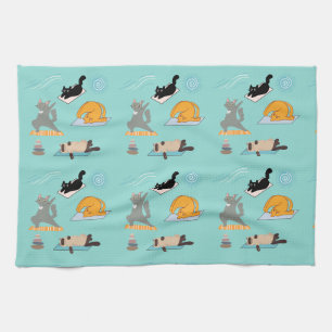 Funny Cats At Yoga Kitchen Towel