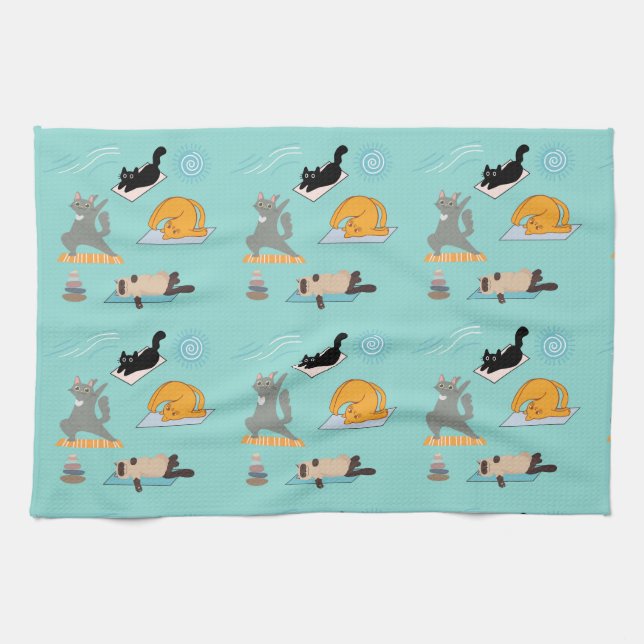  Funny Cats At Yoga Kitchen Towel (Horizontal)