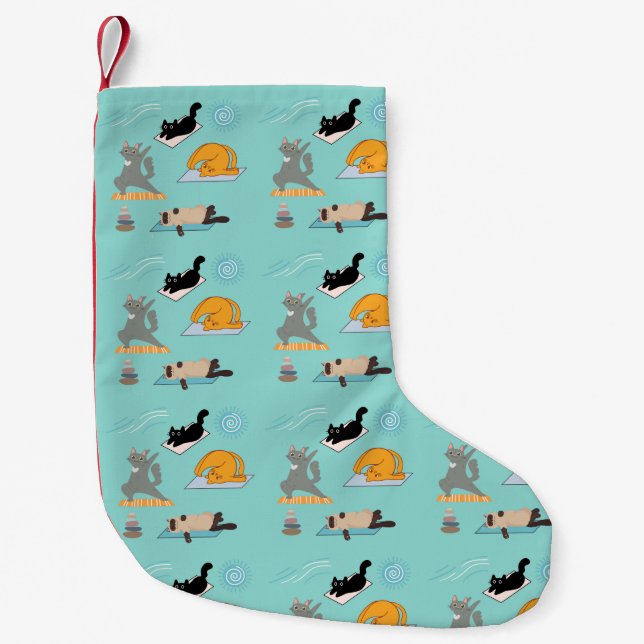 Funny Cats At Yoga Small Christmas Stocking (Front)