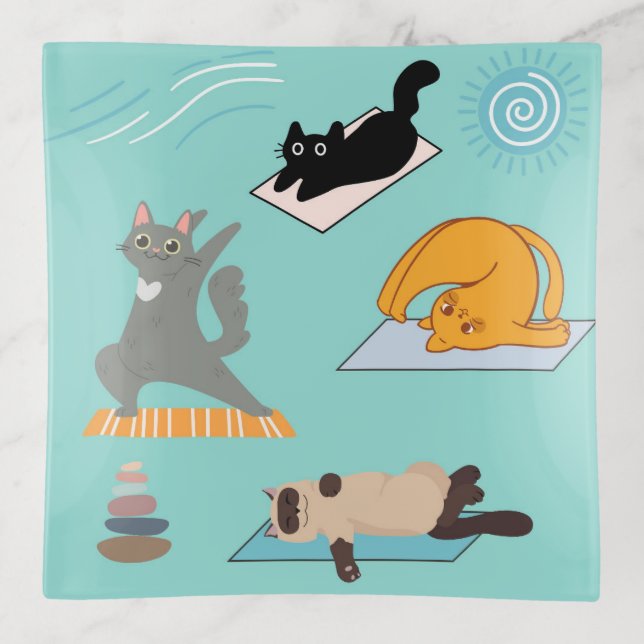 Funny Cats At Yoga Trinket Tray (Front)